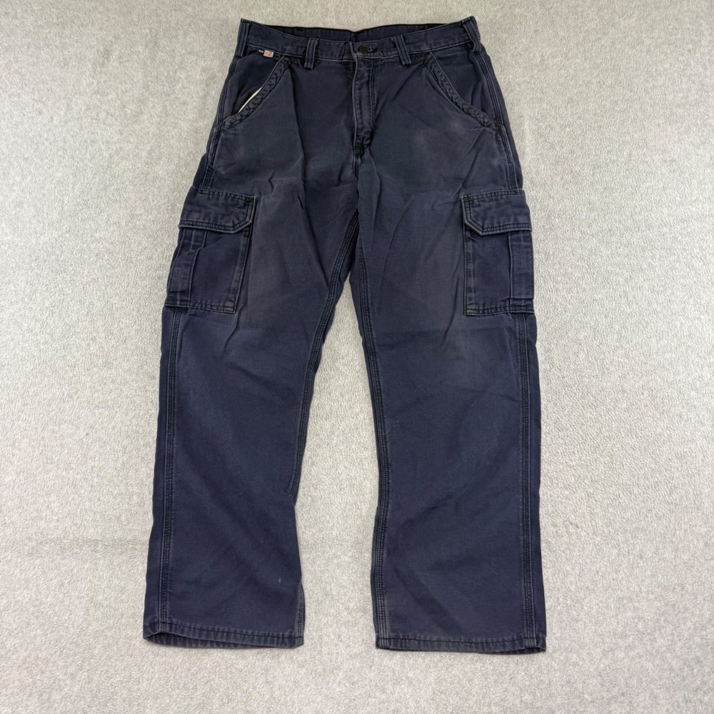 Carhartt Cargo Pants Mens 33x30 Navy Blue Flame Resistant FRB240 Original Fit